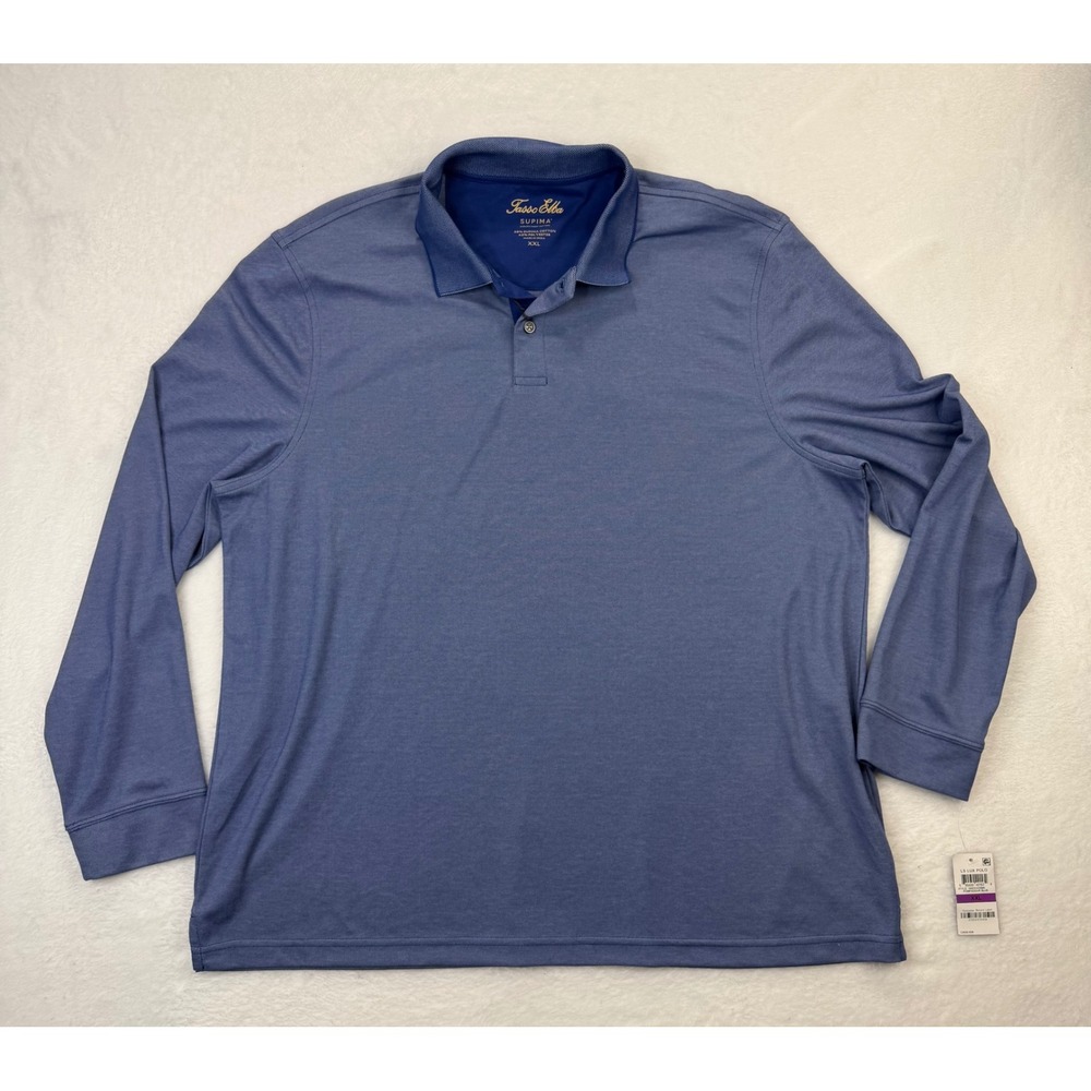 Tasso Elba Mens Supima Cotton Blend Long Sleeve Polo Shirt Blue XXL 100031410MN